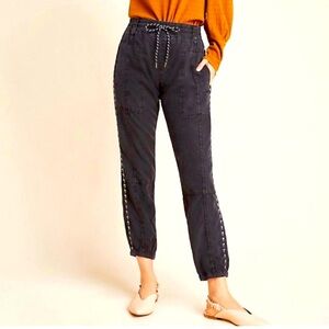 Anthropologie Utility Joggers-100% Lyocell-Distressed Black w/ White Side Stitch